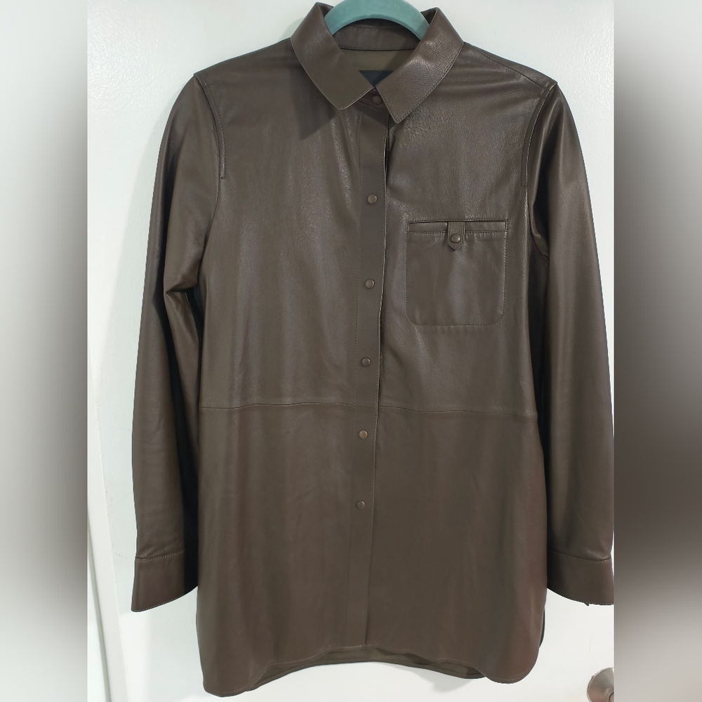 Massimo Dutti Brown Sheep Leather Button-Up Shirt Sz M